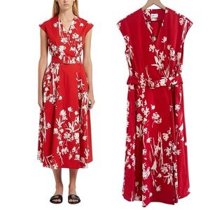 Marella Taxi Midi Dress Red Floral Belted Wrap Cotton size 12